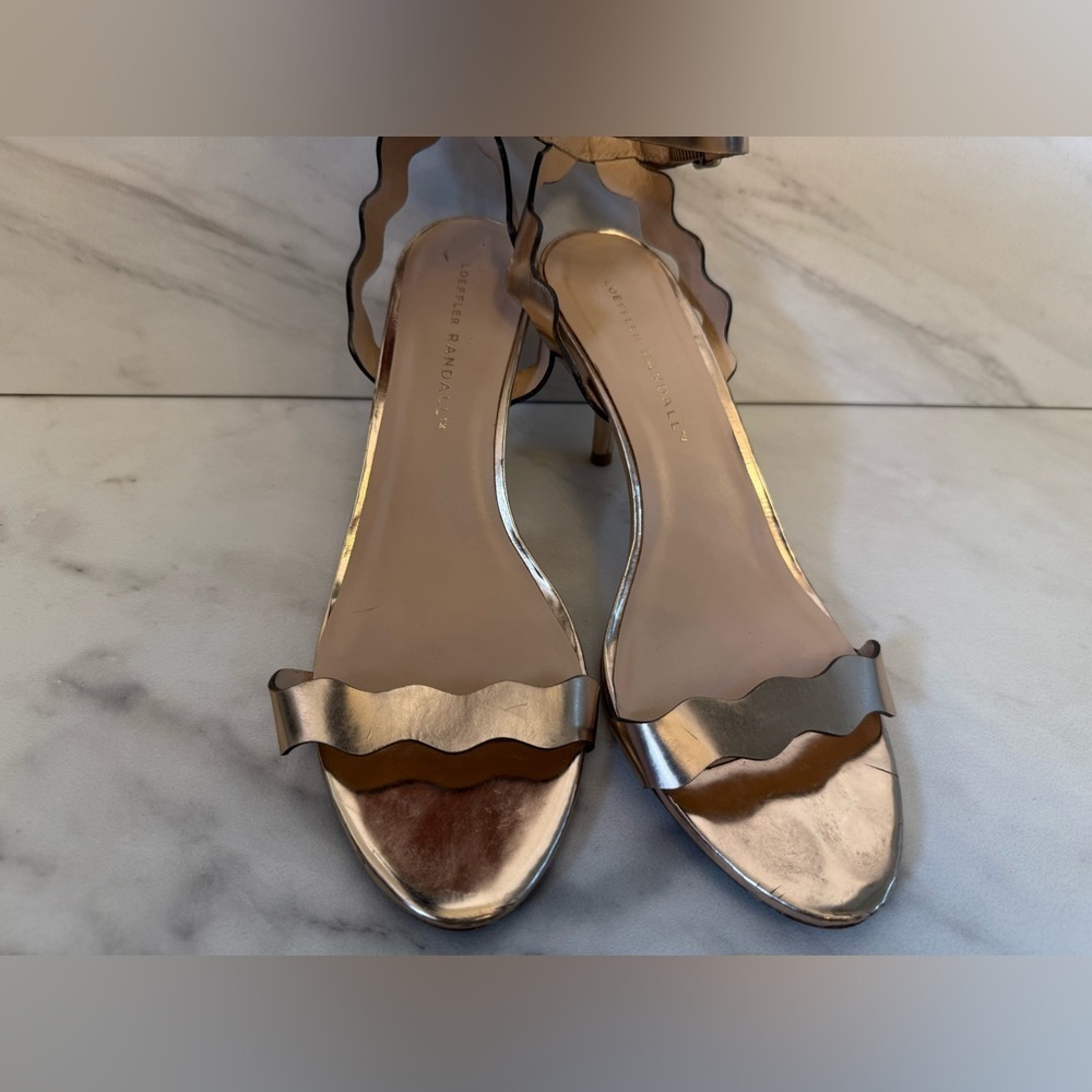 Loeffler Randall Metallic Scalloped Ankle Strap Heels Size 9 - Picture 2 of 12